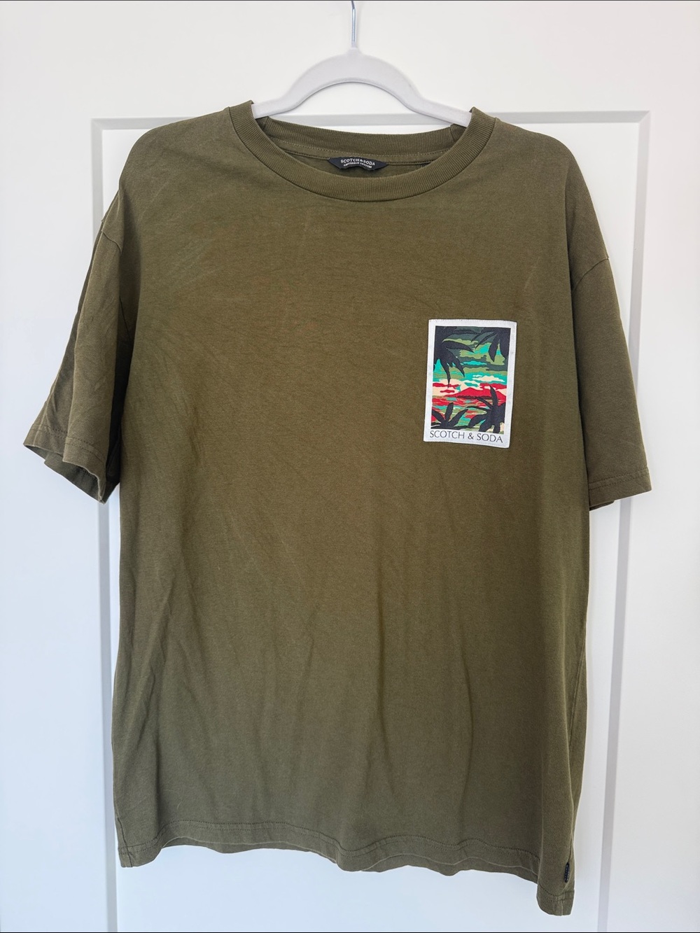 Scotch & Soda Olive Graphic Pocket Tee with Tropical Patch